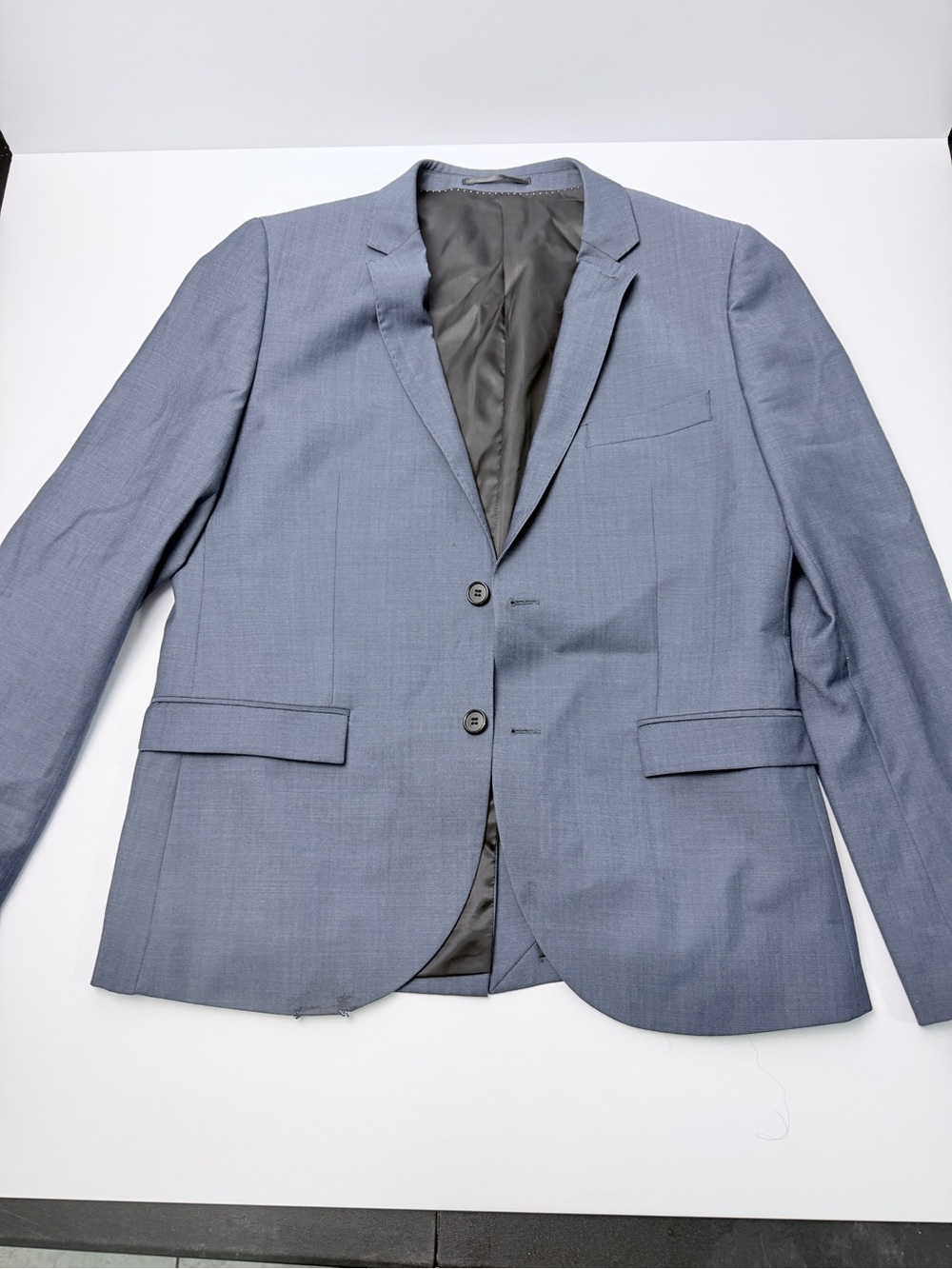 Topman Wool Blend Suit Jacket Blazer Blue Gray 42R Two Button Slim Fit Mens